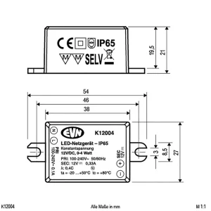 EVN Alimentation 12V/DC 0,1-4W, IP65, 100-240V/AC^ Tension Constante