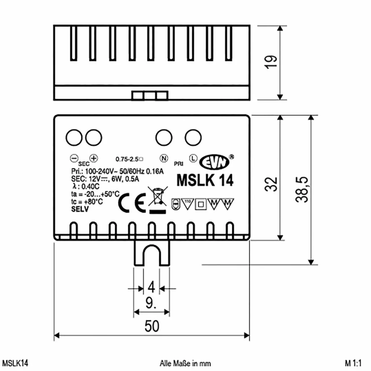 alimentation_vdc_w_ip_vac_1-3.webp EVN Alimentation 12V/DC 0,1-6W, IP20, 100-240V/AC^ Tension Constante