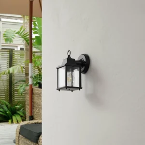 Lindby Applique d'extérieur Rurik, noir, verre, aluminium, E27^ Luminaires De Terrasse