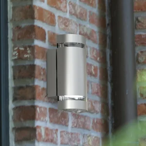 LUTEC Applique Focus acier inoxydable, ronde, à 2 lampes^ Appliques Murales Extérieures