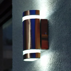 LUTEC Applique Focus acier inoxydable, ronde, à 2 lampes^ Appliques Murales Extérieures