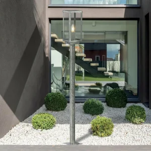 Searchlight Borne lumineuse Box II, hauteur 90 cm, argent/clair, verre, IP44^ Bornes Éclairage Extérieur