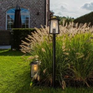 LUTEC Borne lumineuse Kelsey avec verre orné de gouttes^ Bornes Éclairage Extérieur