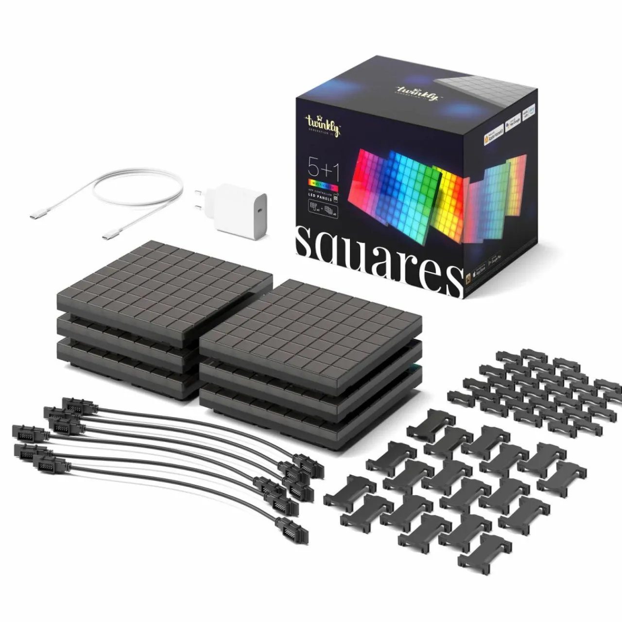 carrs_rvb_twinkly_noirs_ip__kit_de_dmarrage_0.webp twinkly Carrés RVB noirs, IP20, 1+5 Kit de démarrage^ Lumière De Noël