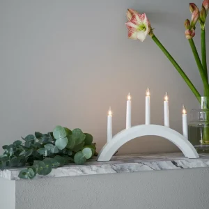 Markslöjd Chandelier Avento en bois, à cinq lampes, blanc^ Lumière De Noël