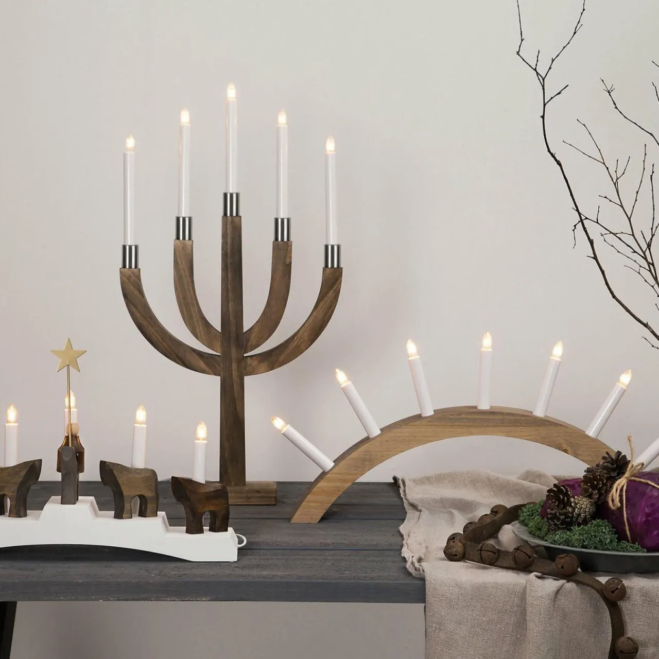 chandelier_staffans_flar_brunblanc_5.webp STAR TRADING Chandelier Staffans fålar, brun/blanc^ Lumière De Noël