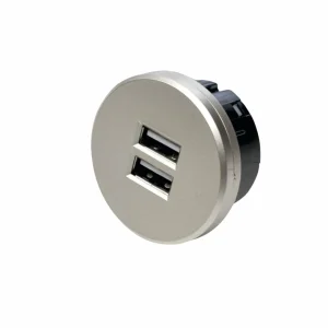 Hera Double prise USD, ronde, inox^ Matériel Électrique