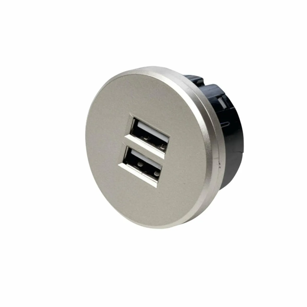 double_prise_usd_ronde_inox_0.webp Hera Double prise USD, ronde, inox^ Matériel Électrique