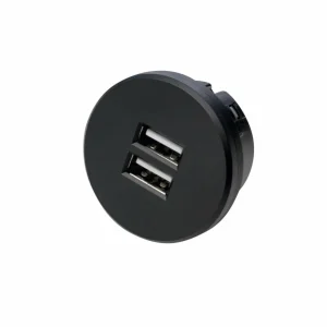 Hera Double prise USD, ronde, noire^ Matériel Électrique