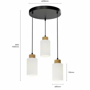 Envostar Talia suspension chêne/blanc, 3 lampes ronde^ Luminaires Durables