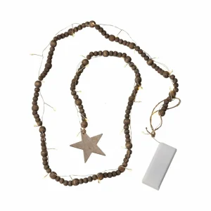 STAR TRADING Guirlande lumineuse LED Beady, marron, perles en bois, 150 cm, pile^ Lumière De Noël