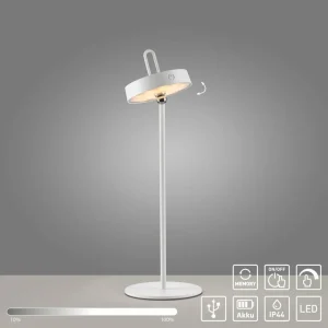 JUST LIGHT. Lampe à poser LED rechargeable Amag, blanc, fer, IP44^ Lampes Décoratives