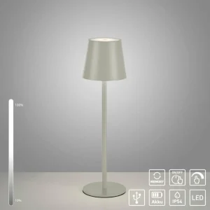 JUST LIGHT. Lampe à poser rechargeable LED Euria, fer gris-beige IP54^ Lampes Décoratives