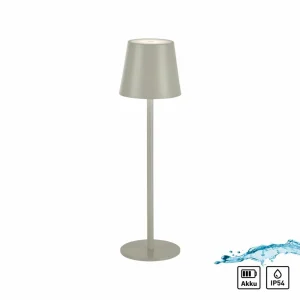 JUST LIGHT. Lampe à poser rechargeable LED Euria, fer gris-beige IP54^ Lampes Décoratives