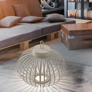 JUST LIGHT. Lampe de table LED rechargeable Akuba gris-beige 33cm bambou^ Lampes Décoratives