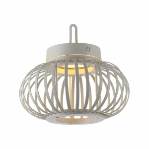 JUST LIGHT. Lampe de table LED rechargeable Akuba gris-beige 22cm bambou^ Lampes Décoratives