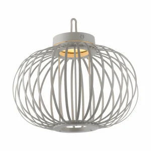 JUST LIGHT. Lampe de table LED rechargeable Akuba gris-beige 33cm bambou^ Lampes Décoratives