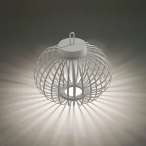 JUST LIGHT. Lampe de table LED rechargeable Akuba gris-beige 33cm bambou^ Lampes Décoratives