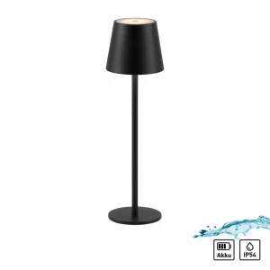 JUST LIGHT. Lampe de table LED rechargeable Euria, noir, fer IP54^ Lampes Décoratives