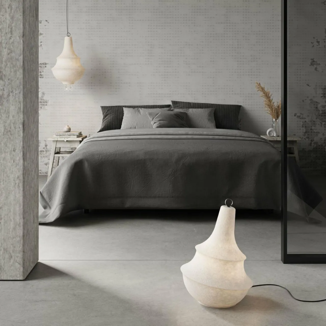 Karman lampadaire d'extérieur Lady D, hauteur 89 cm, blanc, fibre de verre^ Luminaires De Terrasse