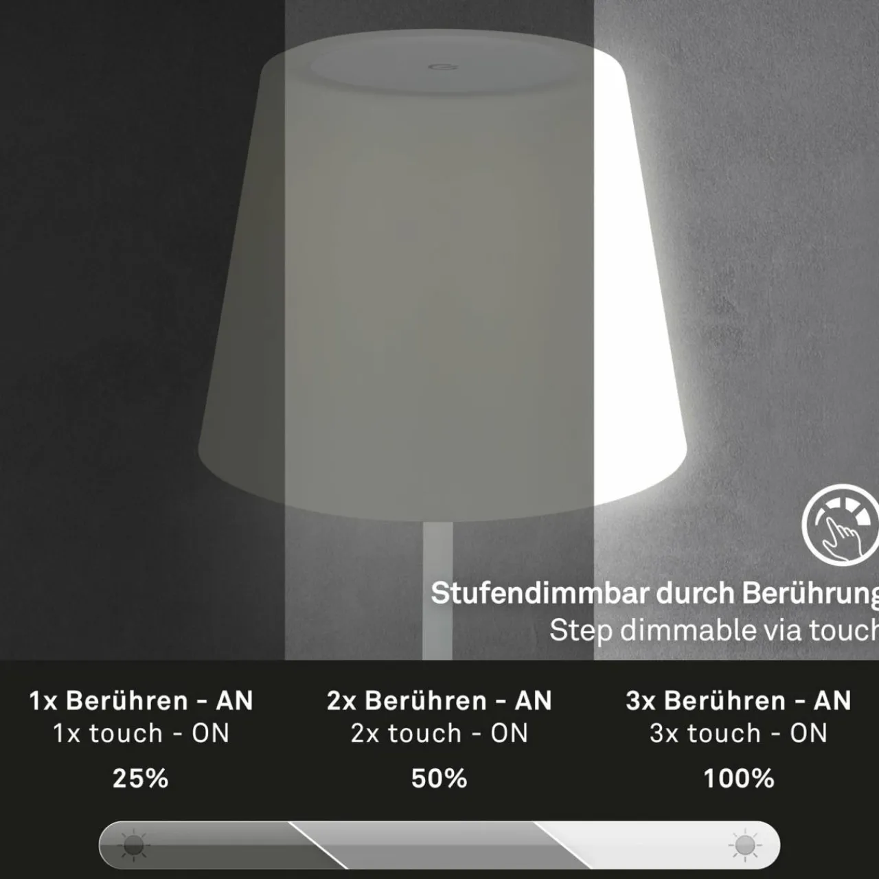 lampe__poser_led_rechargeable_dextrieur_campi_intensit_variable_blanc_4.webp Briloner Lampe à poser LED rechargeable d'extérieur Campi, intensité variable, blanc^ Lampes Décoratives