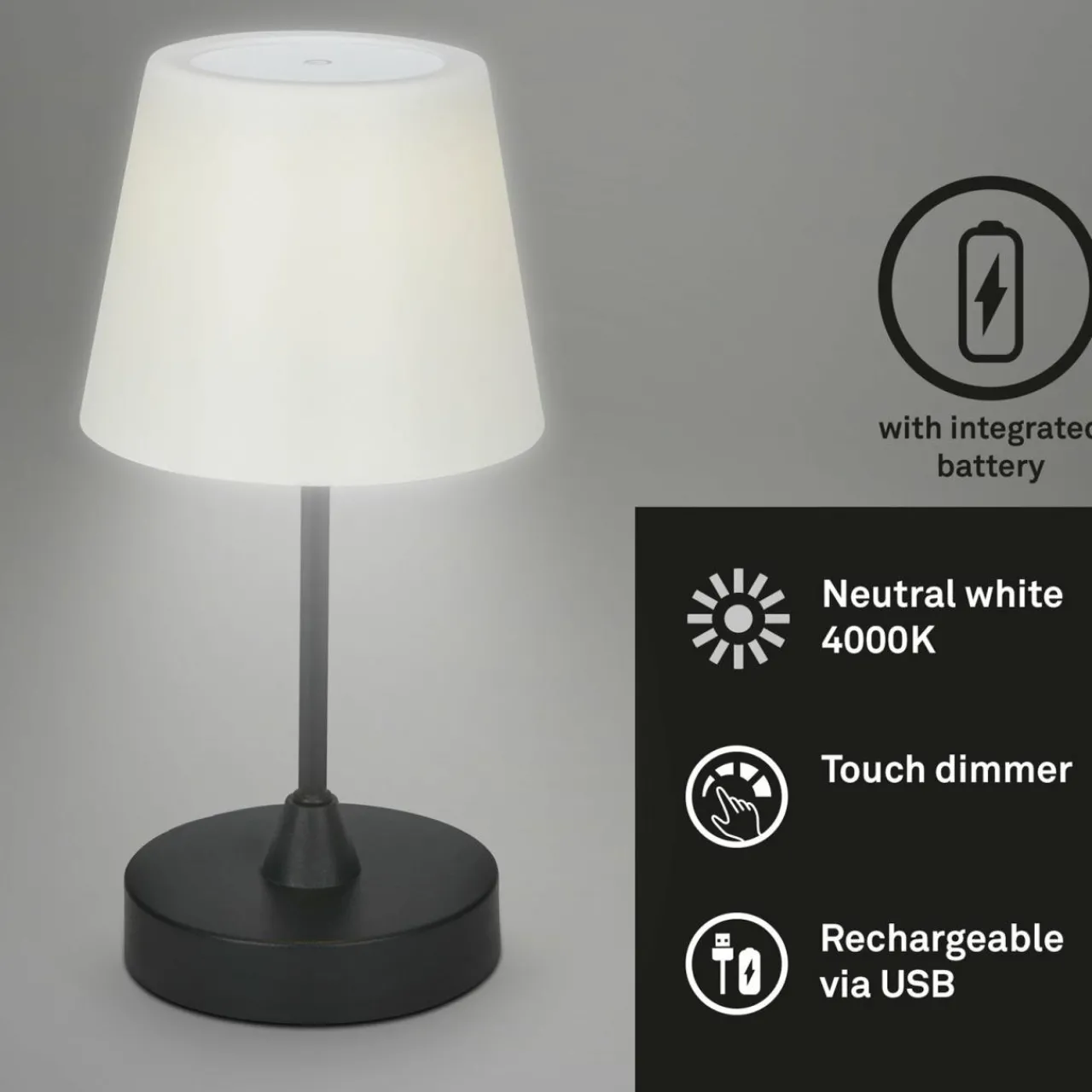 lampe__poser_led_rechargeable_dextrieur_campi_intensit_variable_noir_6.webp Briloner Lampe à poser LED rechargeable d'extérieur Campi, intensité variable, noir^ Lampes Décoratives