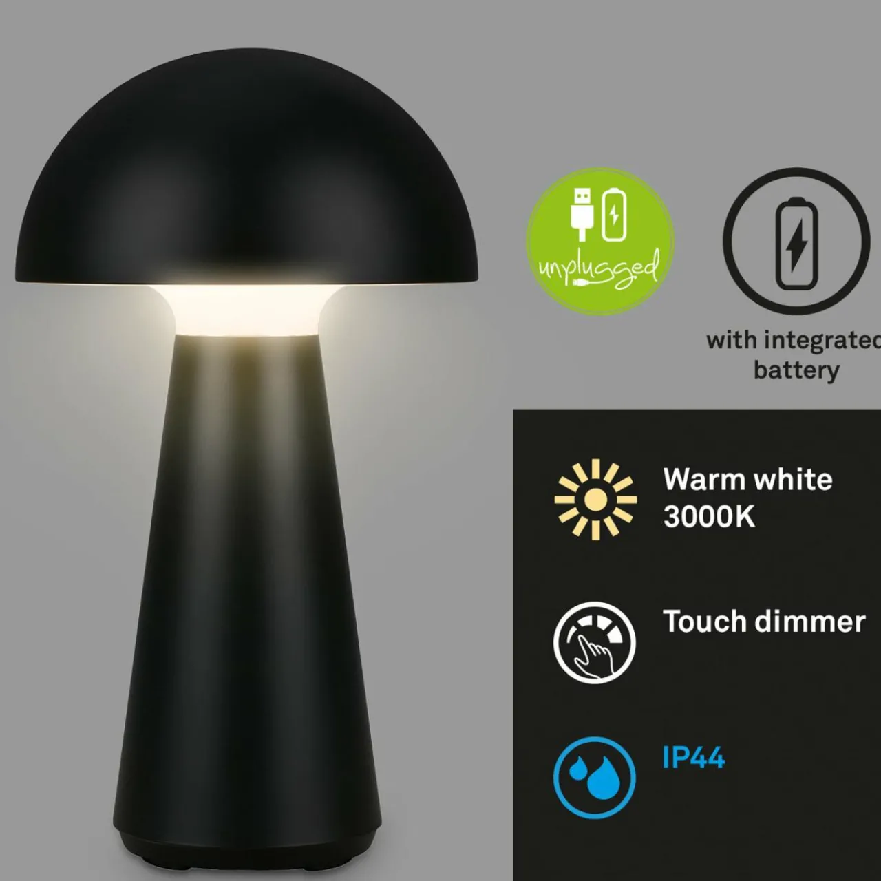 lampe__poser_led_rechargeable_fungo_noir_2.webp Briloner Lampe à poser LED rechargeable Fungo, noir^ Lampes Décoratives