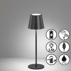 FH Lighting Lampe à poser LED rechargeable Viletto, noir, IP54^ Lampes Décoratives