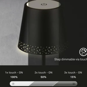 Briloner Lampe à table LED Kiki avec poser rechargeable 3.000K, noir^ Lampes Décoratives