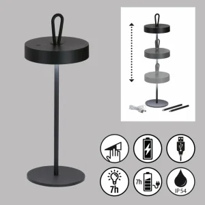 FH Lighting Lampe batterie LED Dord, variateur tactile, noire^ Lampes Décoratives