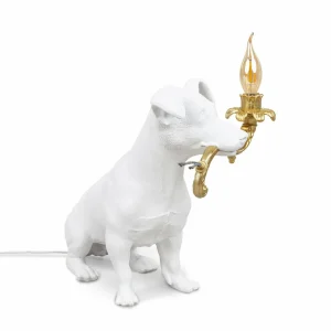 SELETTI Lampe de table déco LED Rio, chien en blanc^ Lampes Décoratives