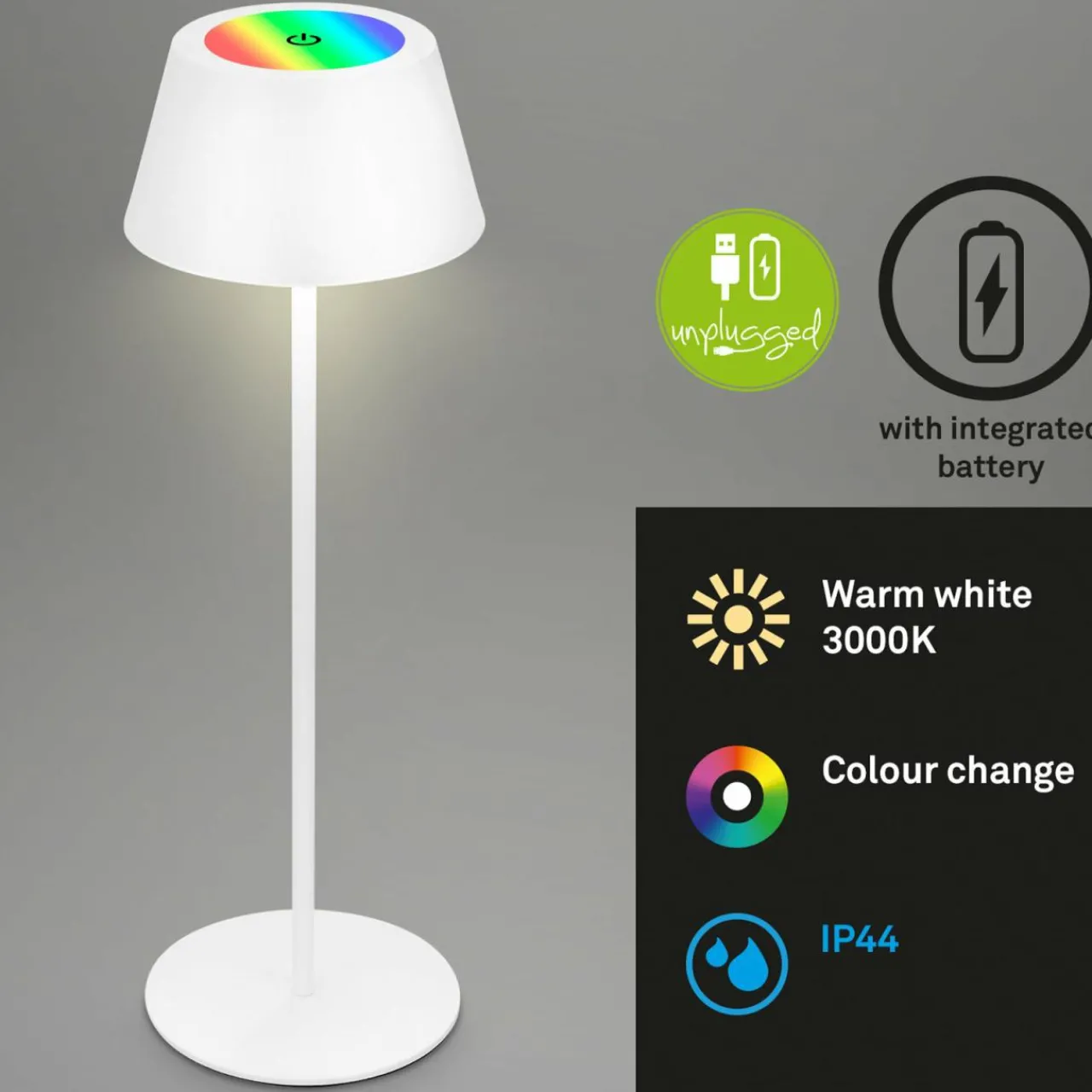 lampe_de_table_led_kiki_avec_lampe__poser_led_rechargeable_rgbw_blanc_1.webp Briloner Lampe de table LED Kiki avec lampe à poser LED rechargeable RGBW, blanc^ Lampes Décoratives
