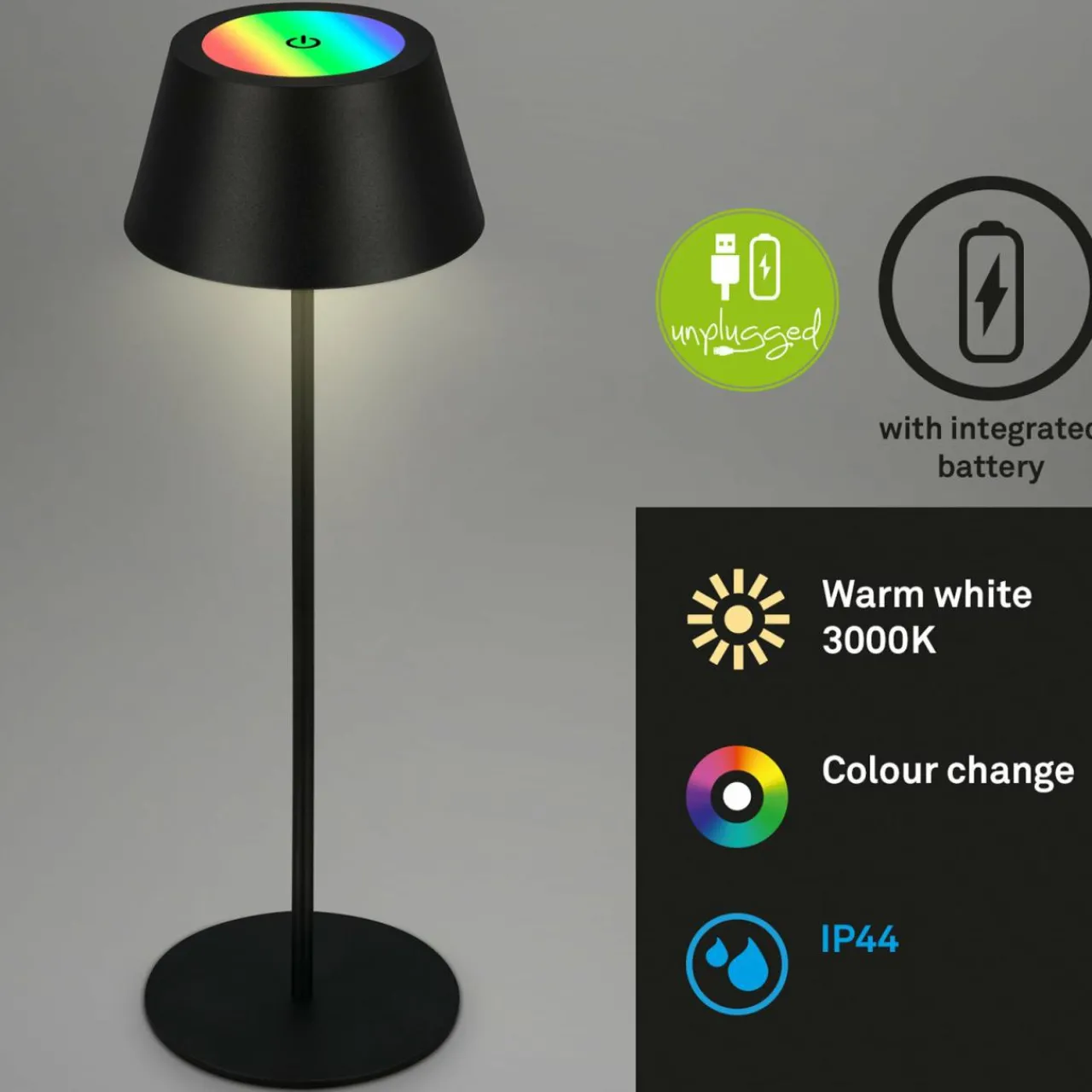 lampe_de_table_led_kiki_avec_lampe__poser_rechargeable_rgbw_noir_1.webp Briloner Lampe de table LED Kiki avec lampe à poser rechargeable RGBW, noir^ Lampes Décoratives