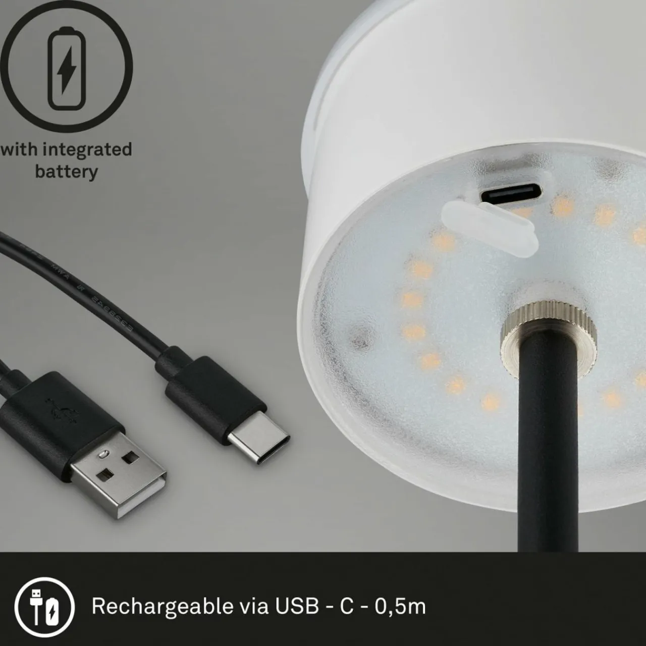 Briloner Lampe de table LED Kiki avec poser rechargeable 3.000K argent antique^ Lampes Décoratives