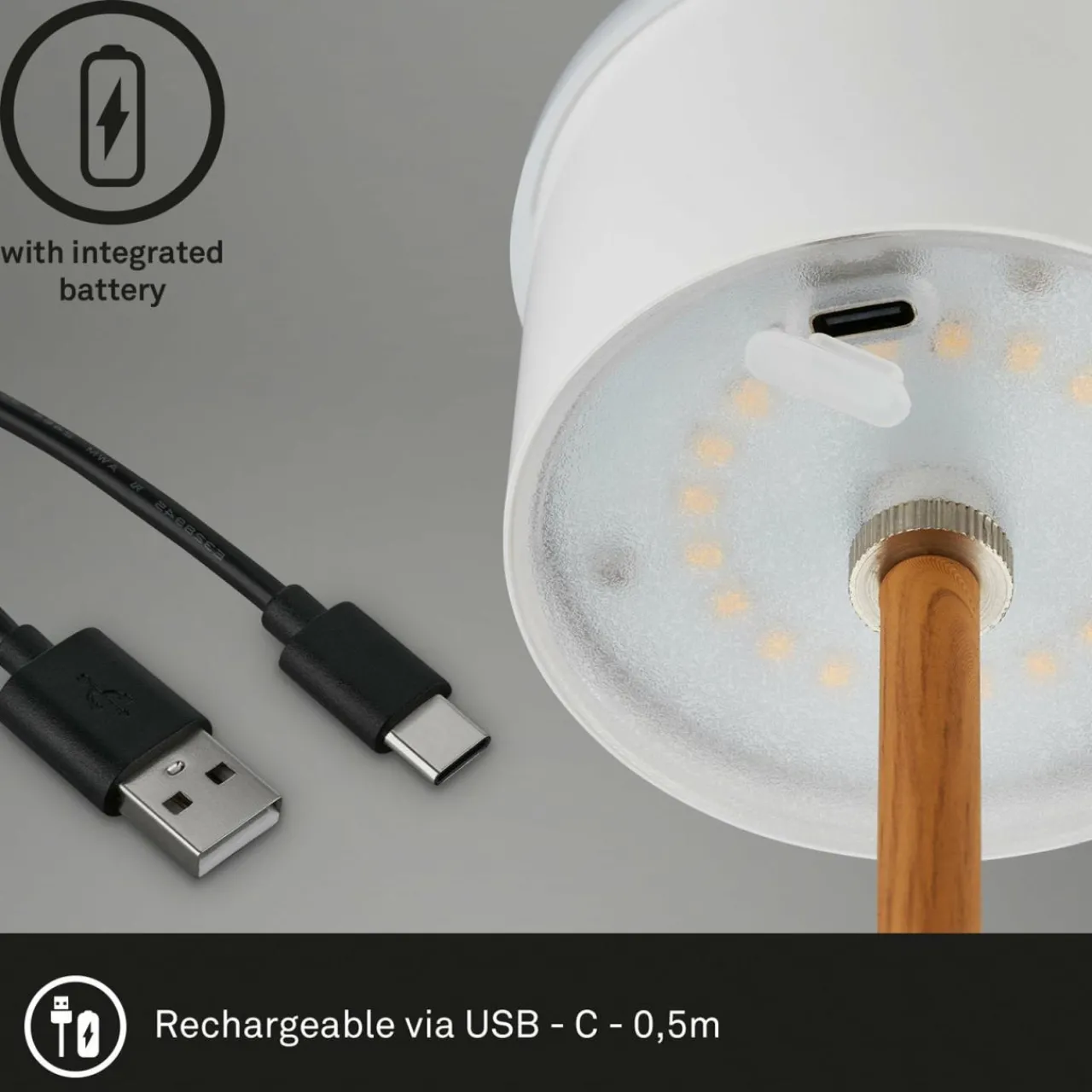 Briloner Lampe de table LED Kiki avec poser rechargeable 3.000K noir/or^ Lampes Décoratives