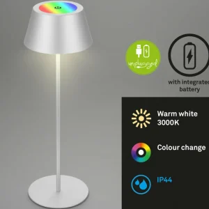 Briloner Lampe de table LED Kiki avec poser rechargeable RGBW, chrome mat^ Lampes Décoratives