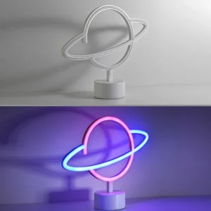JUST LIGHT. Lampe de table LED Neon Saturn, batterie^ Lampes Décoratives