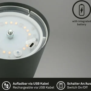 Briloner Lampe de table LED rechargeable 7508015, anthracite 2.700 K IP44 Touchdim^ Lampes Décoratives
