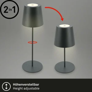 Briloner Lampe de table LED rechargeable 7508015, anthracite 2.700 K IP44 Touchdim^ Lampes Décoratives