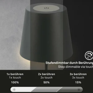 Briloner Lampe de table LED rechargeable 7508015, anthracite 2.700 K IP44 Touchdim^ Lampes Décoratives
