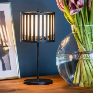 Konstsmide Lampe de table LED rechargeable Bottle, noir, aluminium, IP54, variateur^ Lampes Décoratives