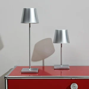 Sigor Lampe de table LED rechargeable Nuindie mini, USB-C, argent, IP54, variateur^ Lampes Décoratives