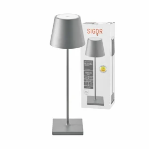 Sigor Lampe de table LED rechargeable Nuindie, USB-C, graphite, IP54, intensité^ Lampes Décoratives
