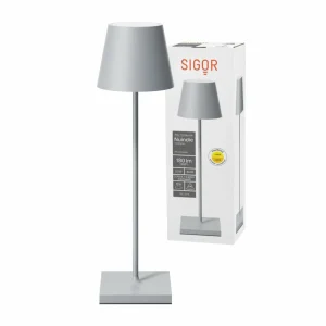 Sigor Lampe de table LED rechargeable Nuindie, USB-C, gris, IP54, intensité variable^ Lampes Décoratives