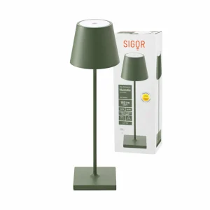 Sigor Lampe de table LED rechargeable Nuindie, USB-C, vert sapin, IP54,^ Lampes Décoratives