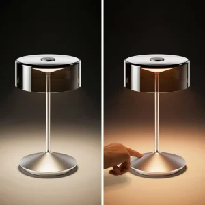 Sigor Lampe de table LED rechargeable Numotion, argent, verre, IP54, intensité^ Lampes Décoratives