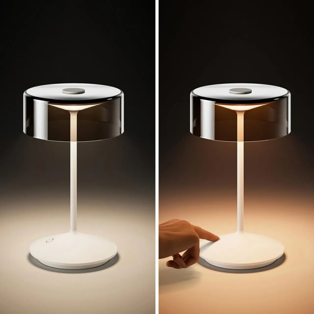 Sigor Lampe de table LED rechargeable Numotion, blanc, verre, IP54, intensité variable^ Lampes Décoratives