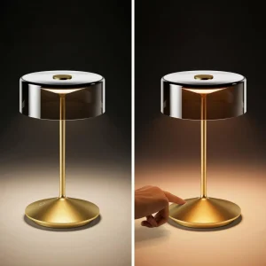 Sigor Lampe de table LED rechargeable Numotion, or, verre, IP54, intensité variable^ Lampes Décoratives