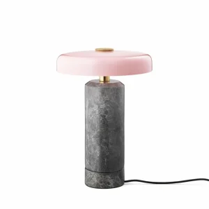 DESIGN BY US Lampe de table LED rechargeable Trip, gris / rose, marbre, verre, IP44^ Lampes Décoratives