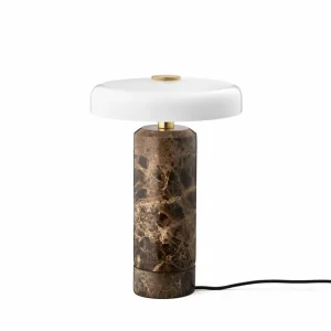 DESIGN BY US Lampe de table LED rechargeable Trip, marron / blanc, marbre, verre, IP44^ Lampes Décoratives